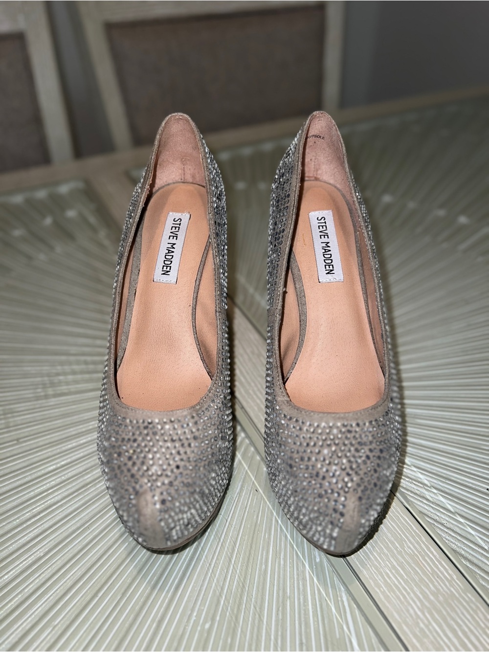 Steve Madden Taupe Crystal Studded Pumps
